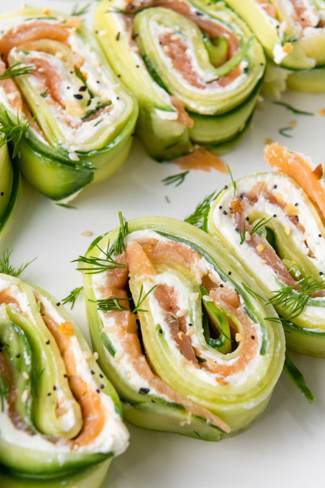 Everything bagel cucumber rolls with smoked salmon