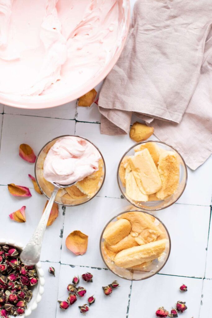 Rose tiramisu with mascarpone