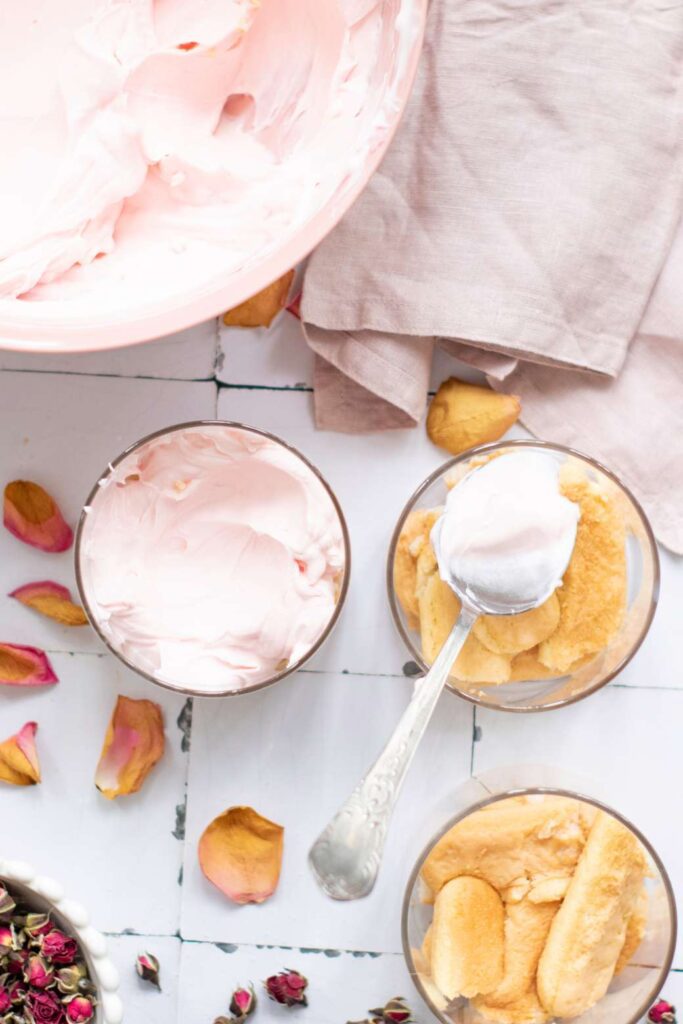 Rose tiramisu with mascarpone 