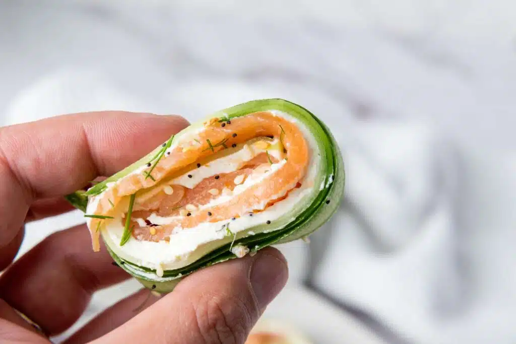 Everything Bagel Cucumber Rolls with Smoked Salmon