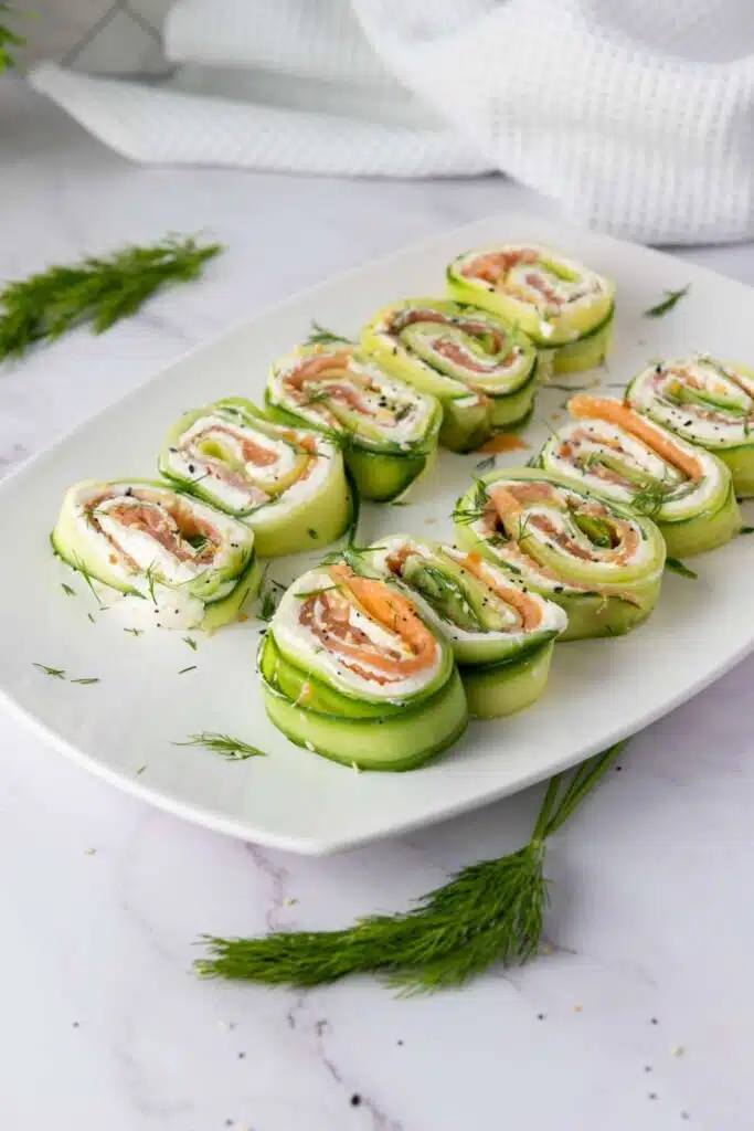 Everything bagel cucumber rolls with smoked salmon 