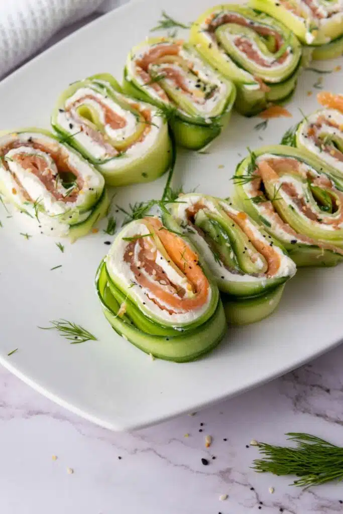 Everything bagel cucumber rolls with smoked salmon 