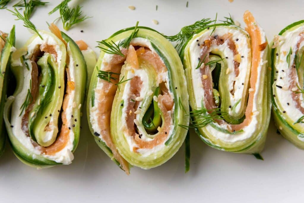 Everything Bagel Cucumber Rolls with Smoked Salmon