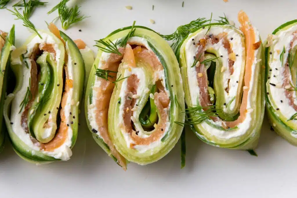Everything Bagel Cucumber Rolls with Smoked Salmon