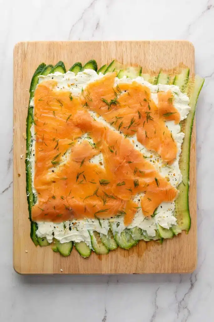 Everything bagel cucumber rolls with smoked salmon 