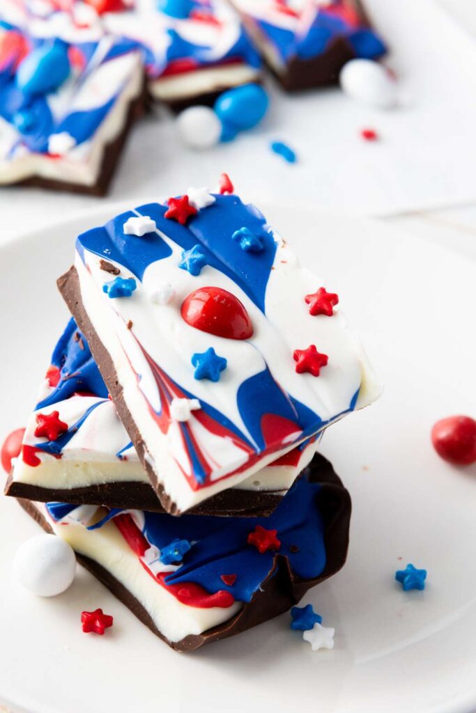 Red white blue chocolate bark