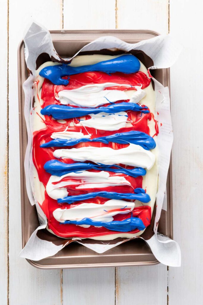 Red white blue chocolate bark