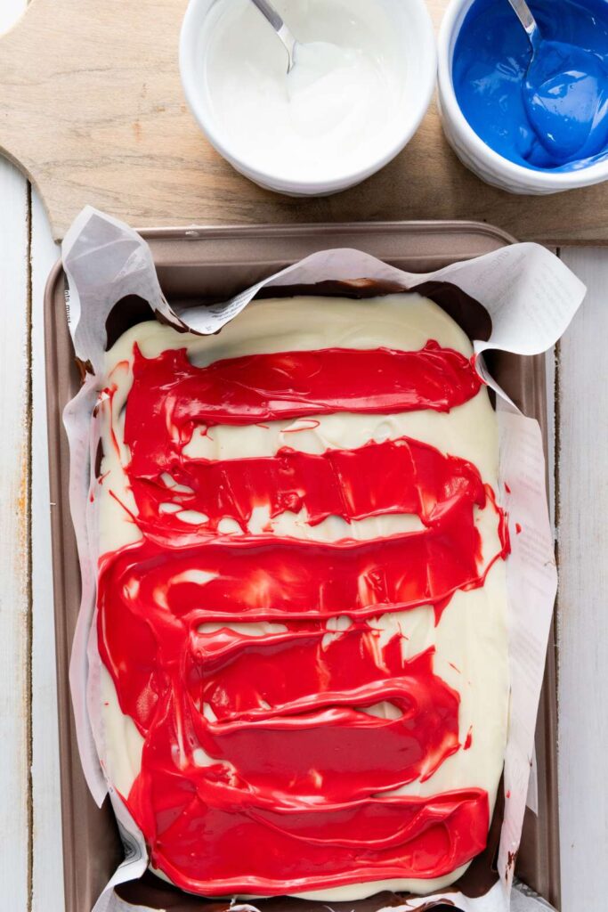 Red white blue chocolate bark