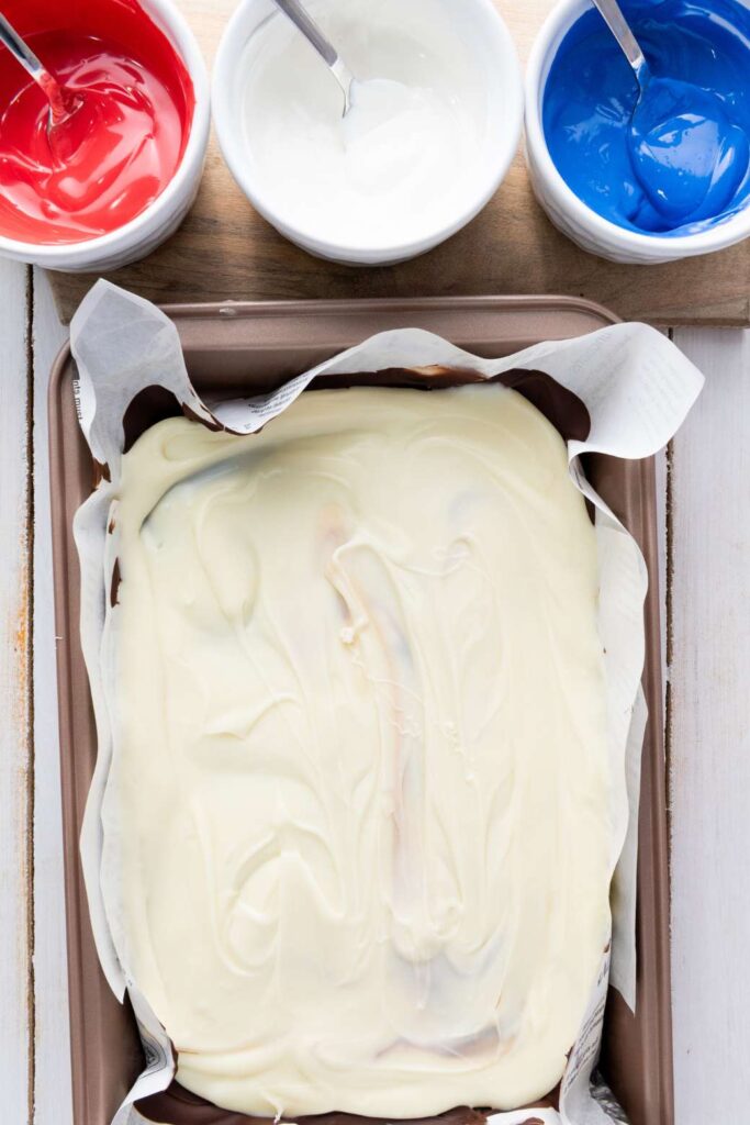 Red white blue chocolate bark