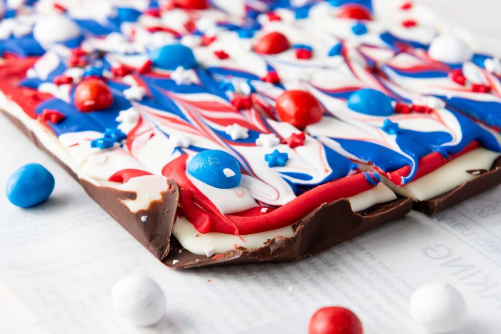 Red white blue chocolate bark