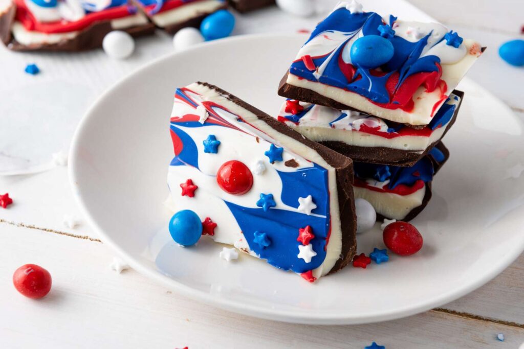 Red white blue chocolate bark