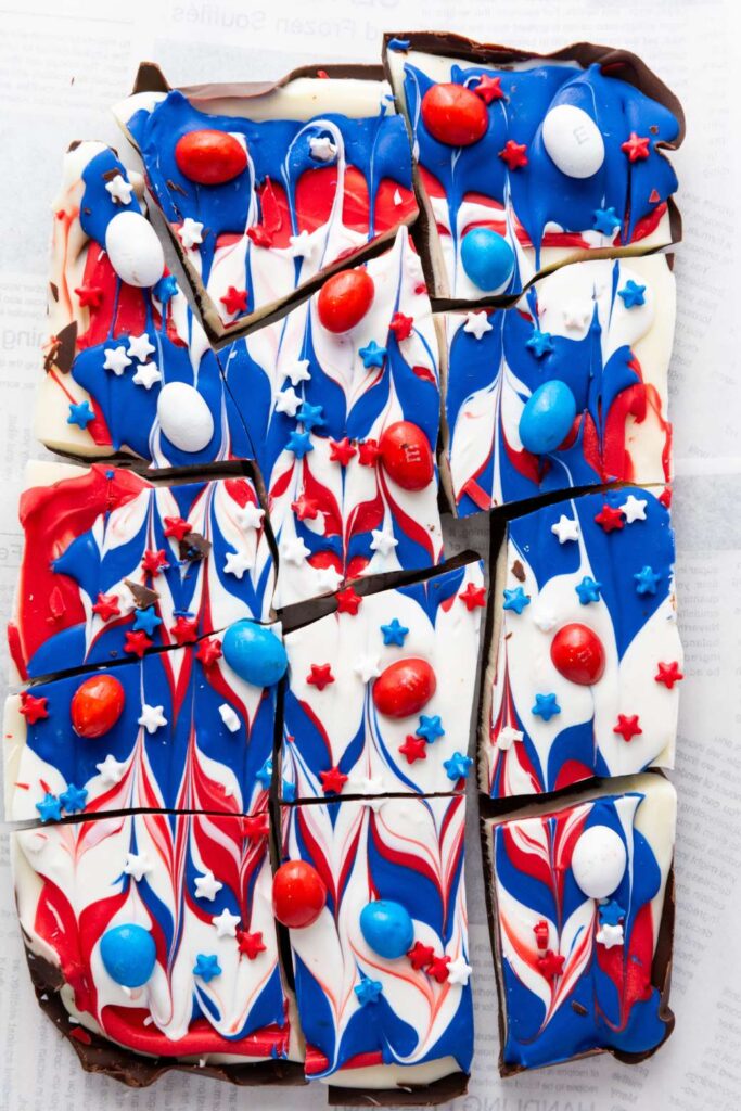 Red white blue chocolate bark