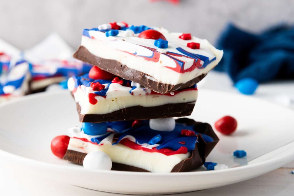 Red white blue chocolate bark