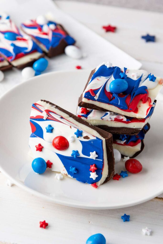 Red white blue chocolate bark