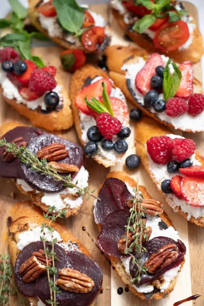 Whipped goat cheese bruschetta trilogy 