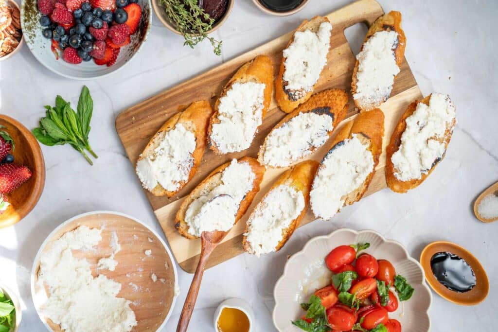 Whipped goat cheese bruschetta trilogy 