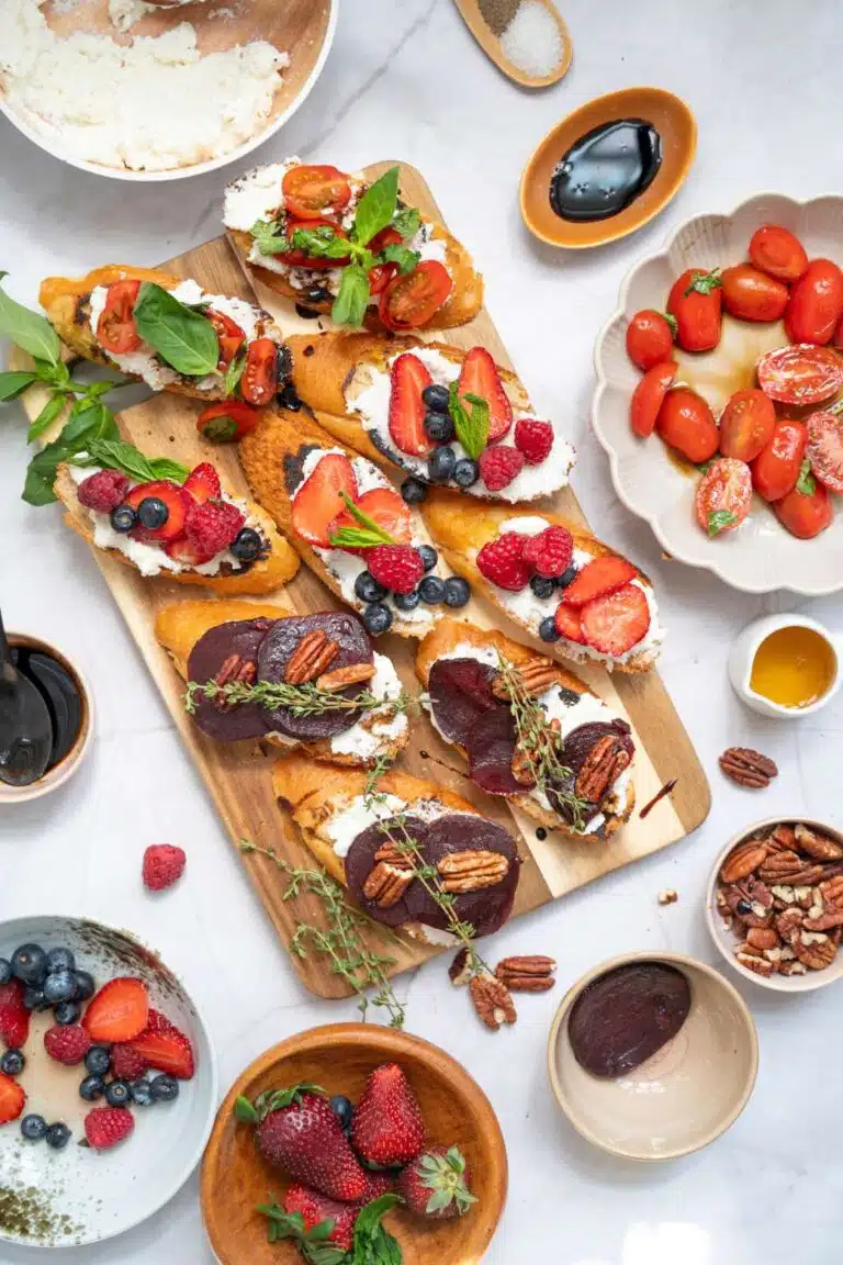 Whipped goat cheese bruschetta trilogy