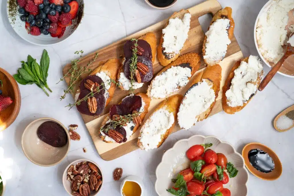 Whipped goat cheese bruschetta trilogy 