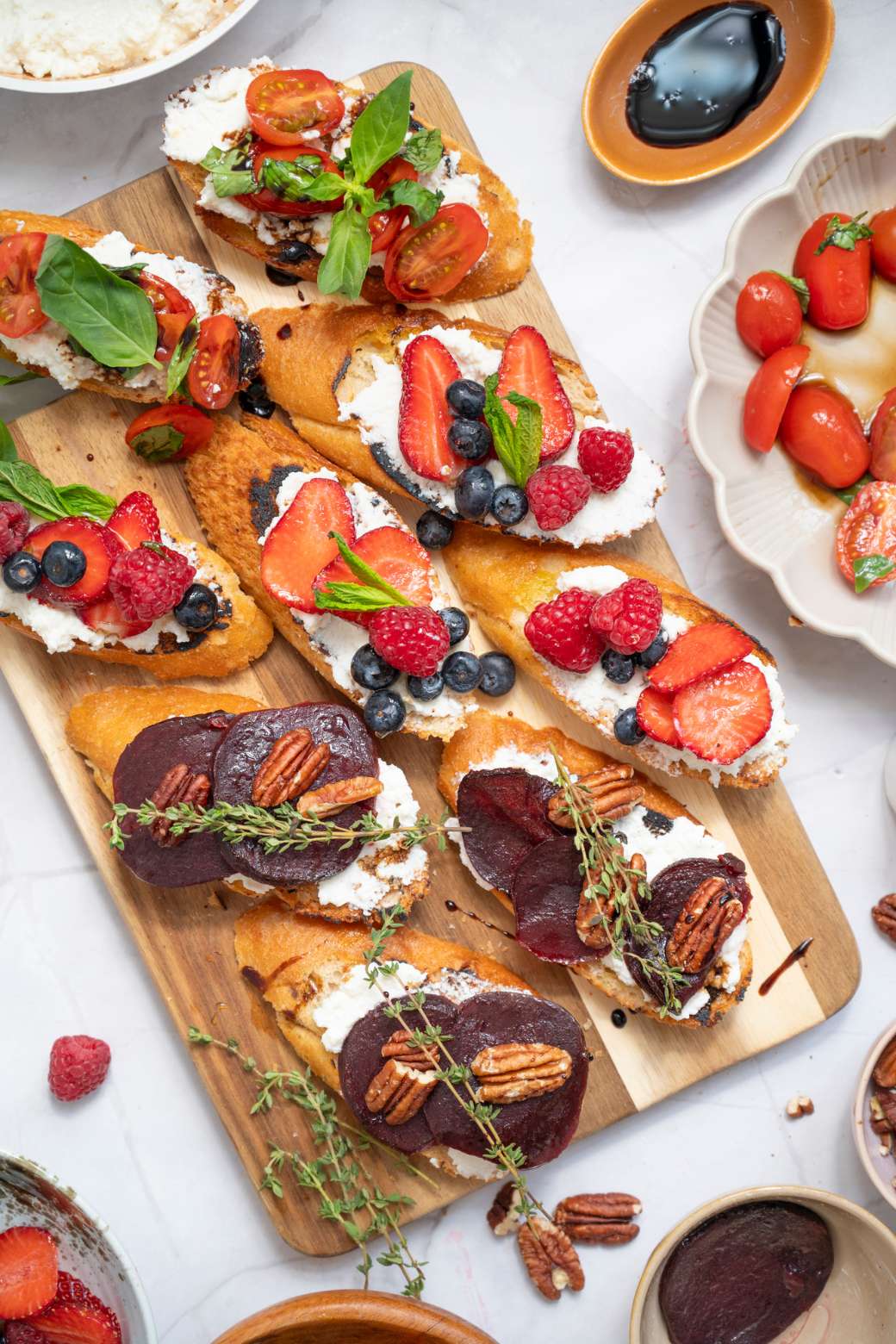 Whipped goat cheese bruschetta trilogy 