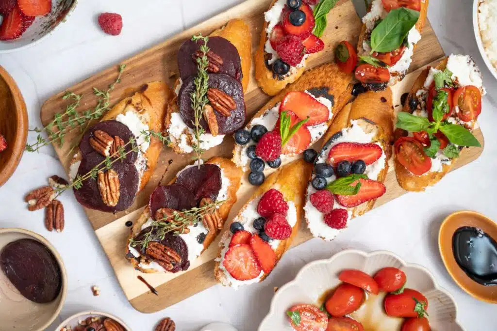 Whipped goat cheese bruschetta trilogy 